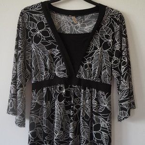 Susan Lawrence Black Floral Tie Back Tunic 1x